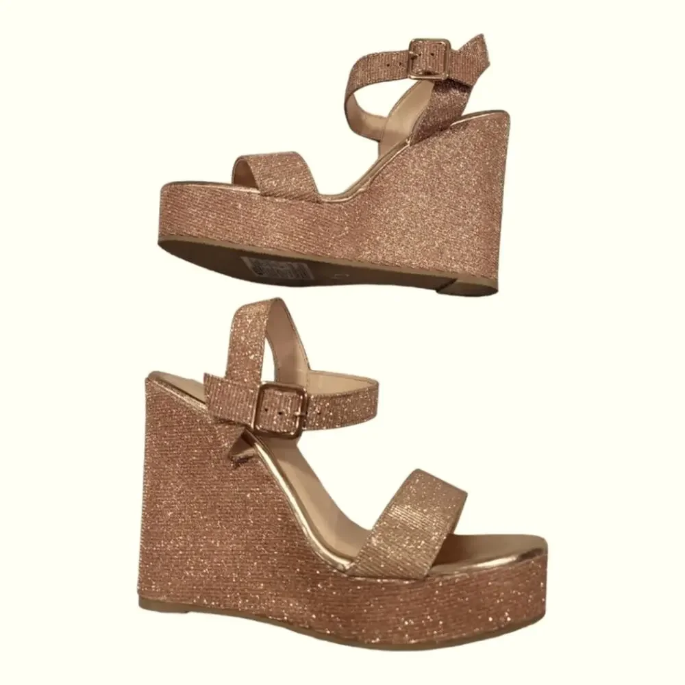 Olivia and Kate Glittery Rose Gold Platform Wedge